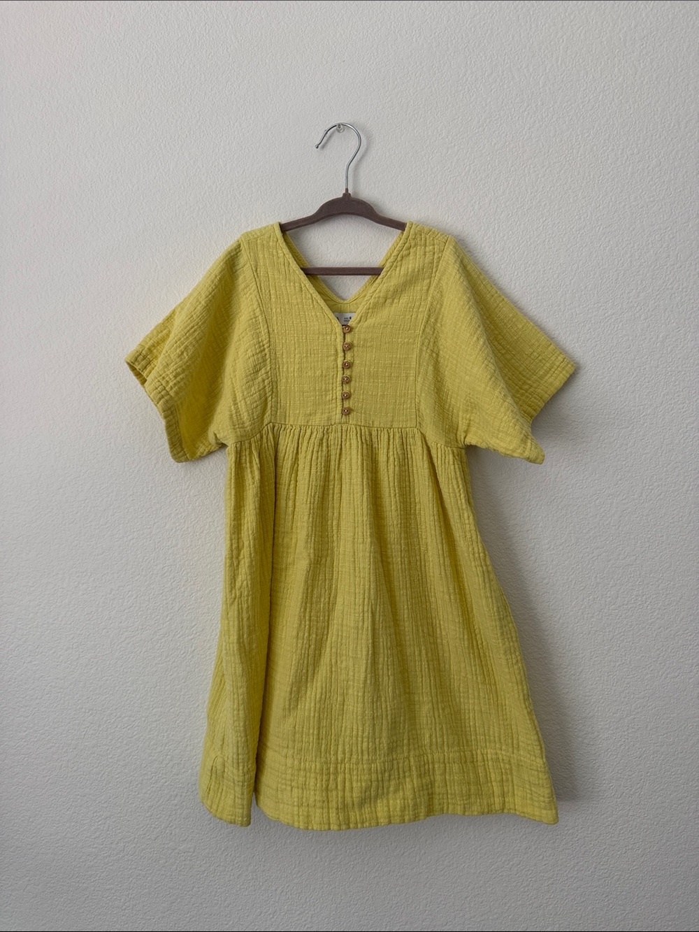 Zara Kids Textured V-Neck Button Front Dress in Yellow